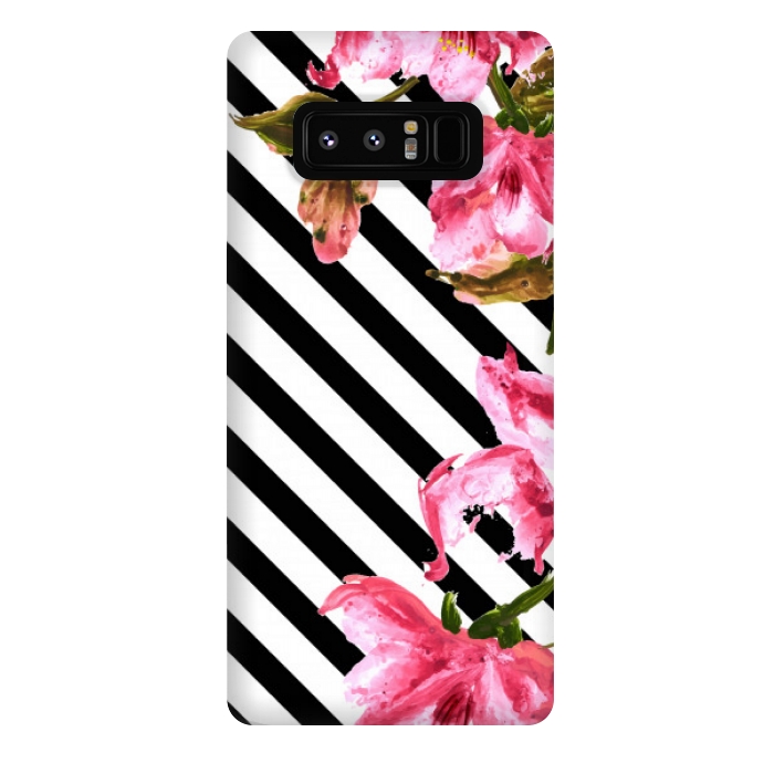 Galaxy Note 8 StrongFit stripes pink tropical pattern by MALLIKA