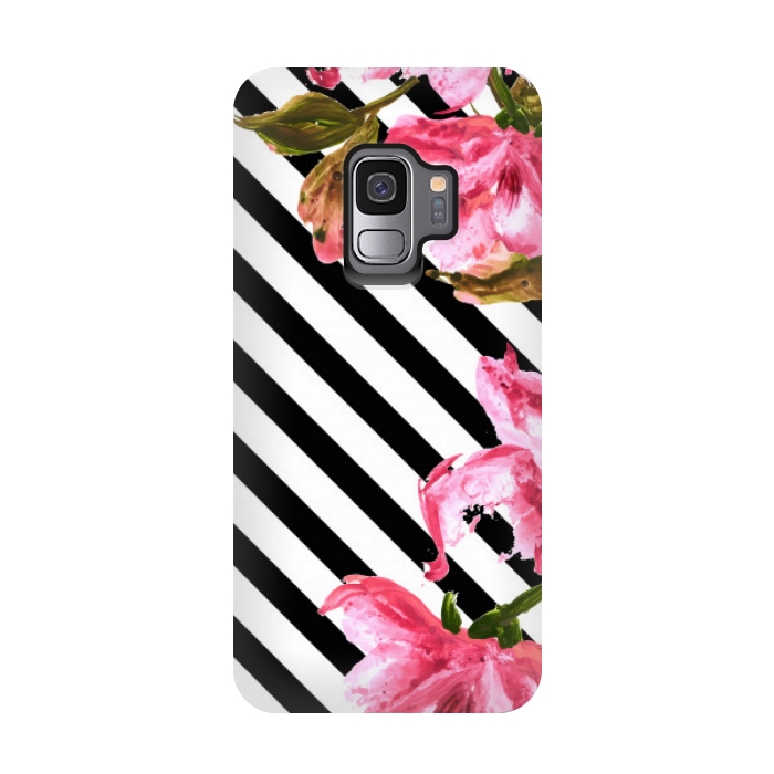 Galaxy S9 StrongFit stripes pink tropical pattern by MALLIKA