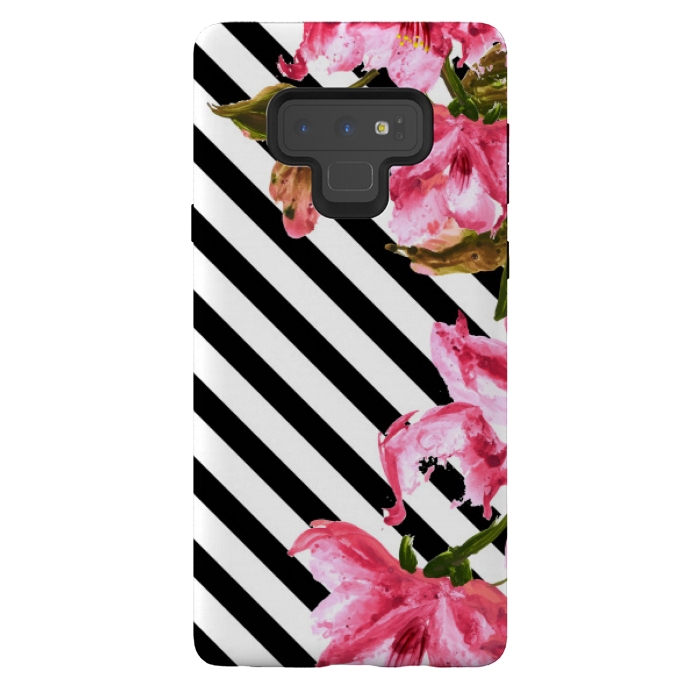 Galaxy Note 9 StrongFit stripes pink tropical pattern by MALLIKA