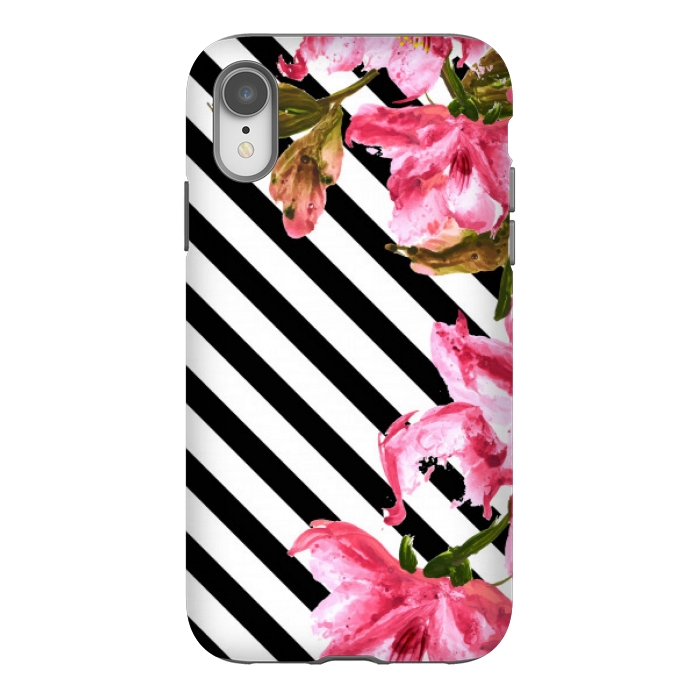 iPhone Xr StrongFit stripes pink tropical pattern by MALLIKA