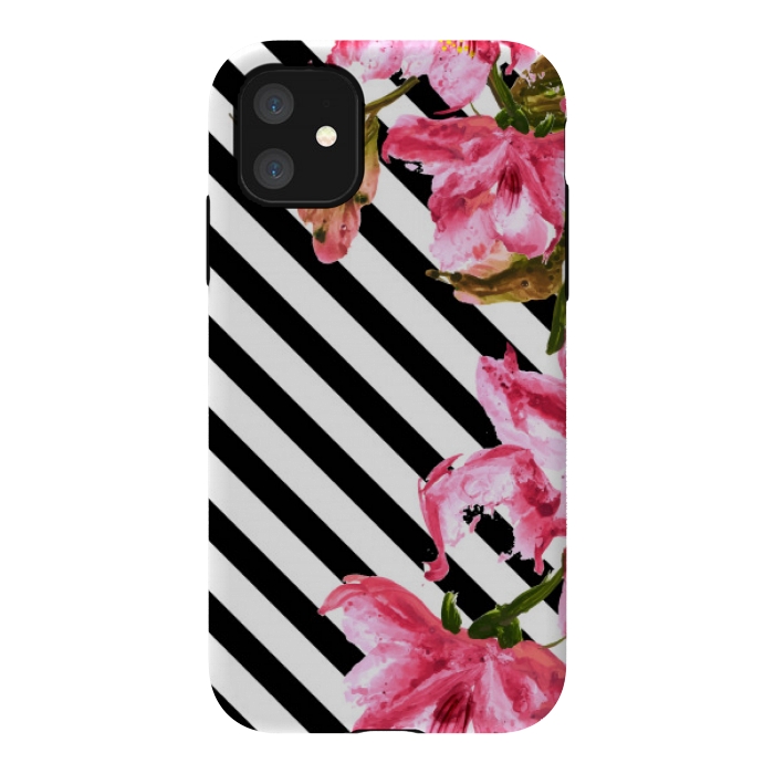 iPhone 11 StrongFit stripes pink tropical pattern by MALLIKA