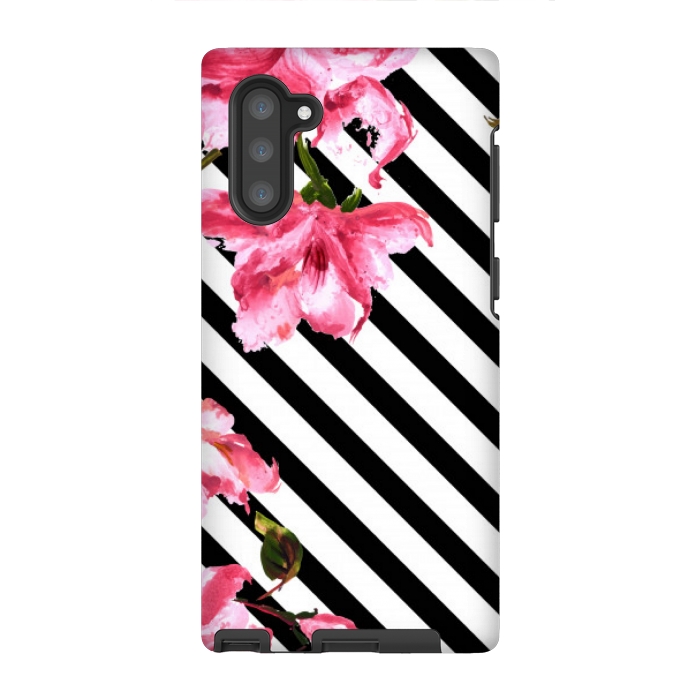 Galaxy Note 10 StrongFit stripes pink tropical pattern by MALLIKA