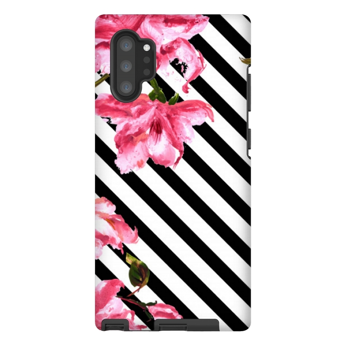 Galaxy Note 10 plus StrongFit stripes pink tropical pattern by MALLIKA