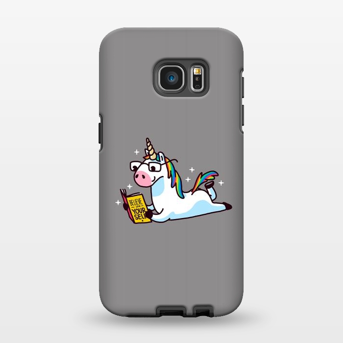 Galaxy S7 EDGE StrongFit Unicorn Reading Book Believe in Yourself Floor by Vó Maria