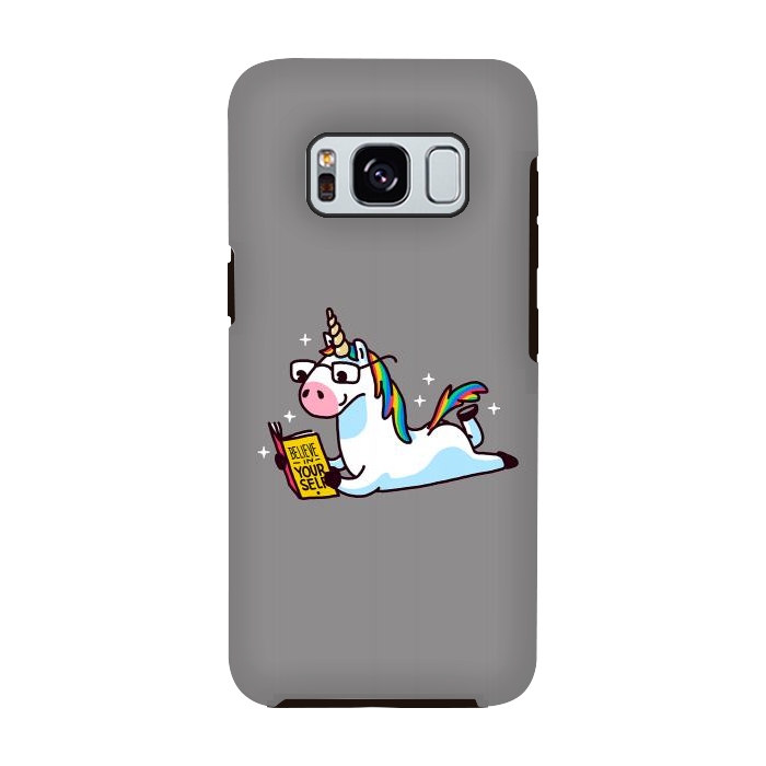 Galaxy S8 StrongFit Unicorn Reading Book Believe in Yourself Floor by Vó Maria
