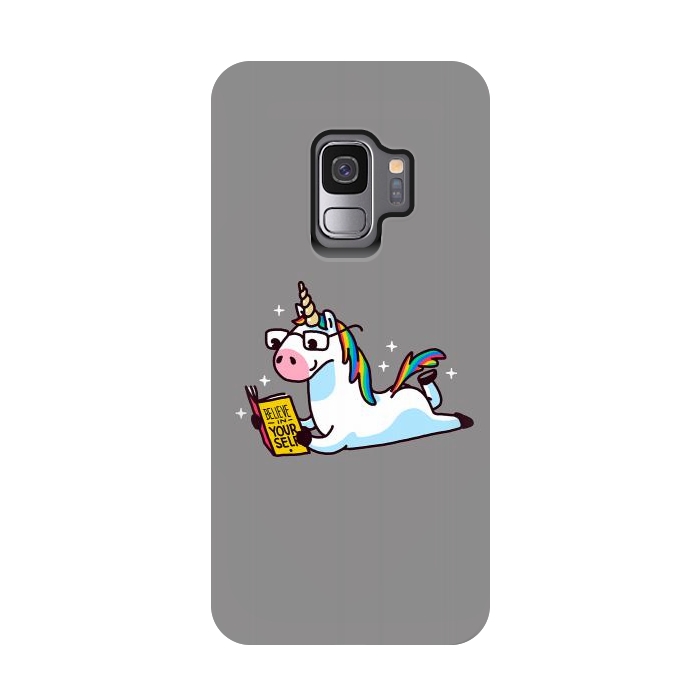 Galaxy S9 StrongFit Unicorn Reading Book Believe in Yourself Floor by Vó Maria