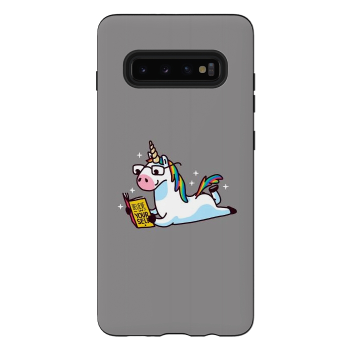 Galaxy S10 plus StrongFit Unicorn Reading Book Believe in Yourself Floor by Vó Maria