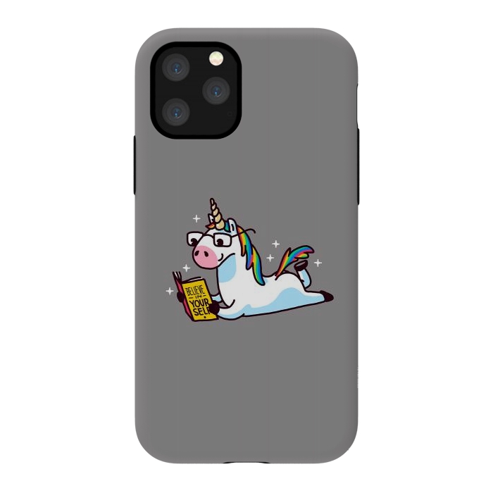 iPhone 11 Pro StrongFit Unicorn Reading Book Believe in Yourself Floor by Vó Maria
