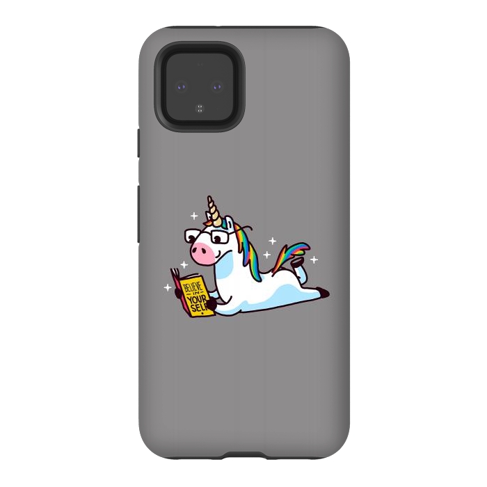 Pixel 4 StrongFit Unicorn Reading Book Believe in Yourself Floor by Vó Maria