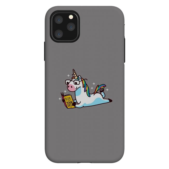 iPhone 11 Pro Max StrongFit Unicorn Reading Book Believe in Yourself Floor by Vó Maria