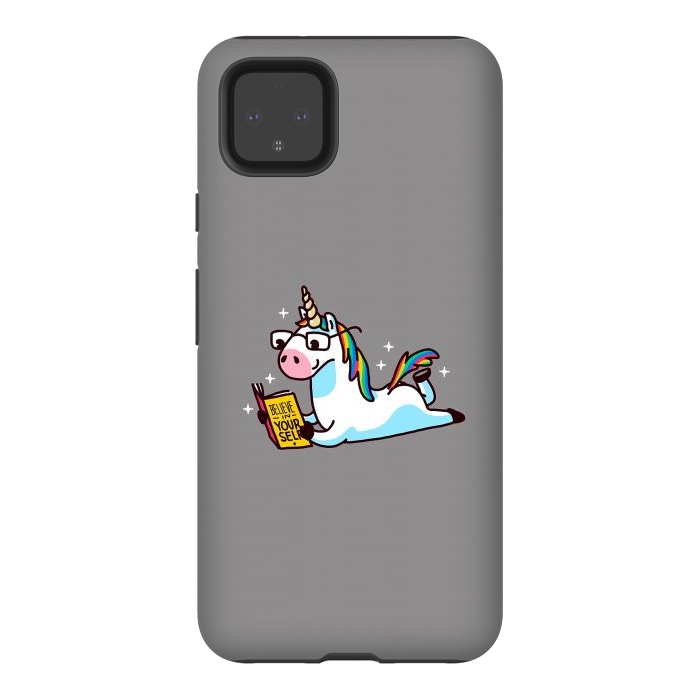 Pixel 4XL StrongFit Unicorn Reading Book Believe in Yourself Floor by Vó Maria