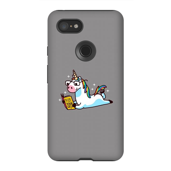 Pixel 3XL StrongFit Unicorn Reading Book Believe in Yourself Floor by Vó Maria