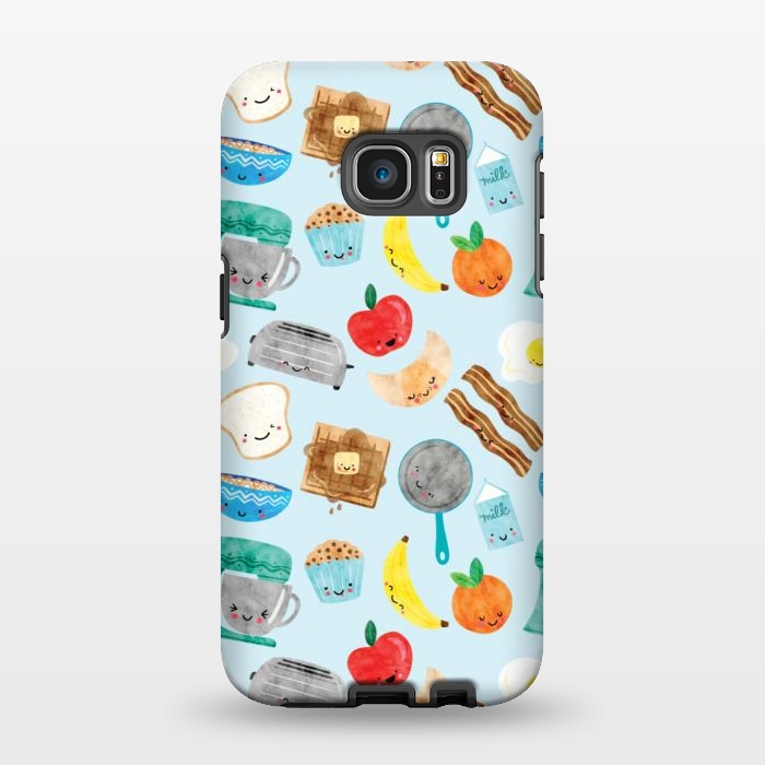 Galaxy S7 EDGE StrongFit Happy and Cute Breakfast Foods by Noonday Design