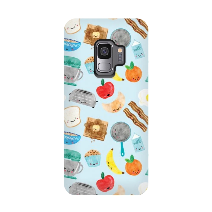 Galaxy S9 StrongFit Happy and Cute Breakfast Foods by Noonday Design