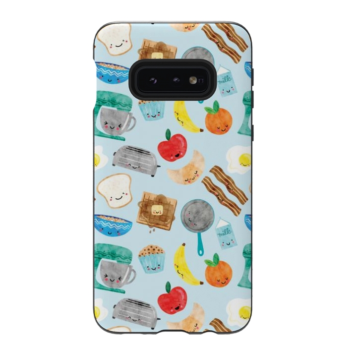Galaxy S10e StrongFit Happy and Cute Breakfast Foods by Noonday Design