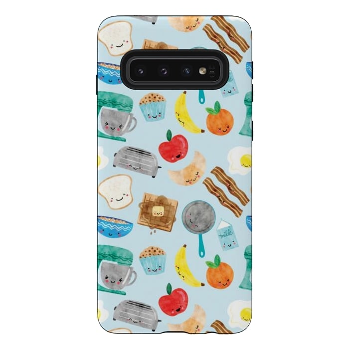 Galaxy S10 StrongFit Happy and Cute Breakfast Foods by Noonday Design