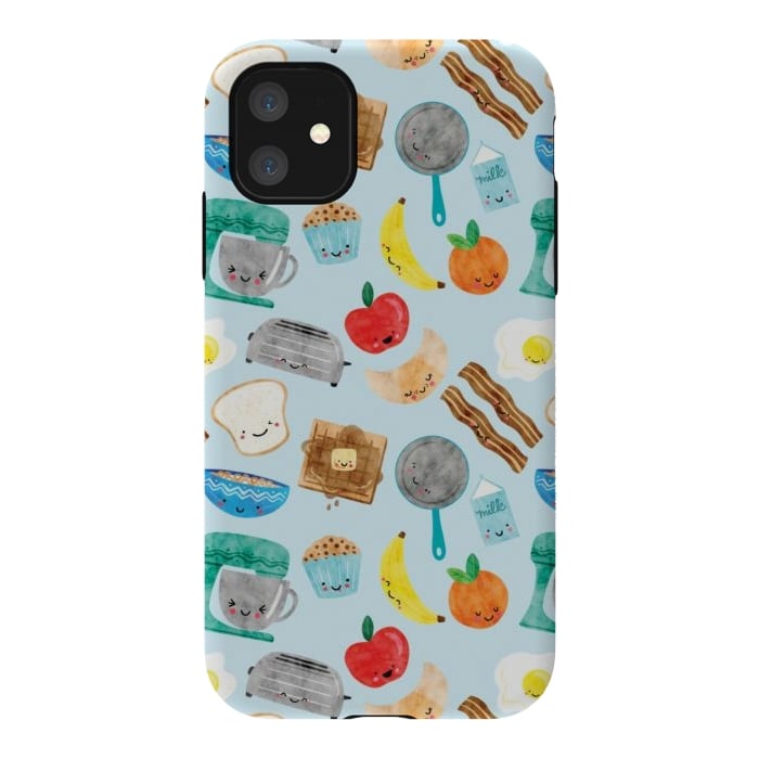 iPhone 11 StrongFit Happy and Cute Breakfast Foods by Noonday Design