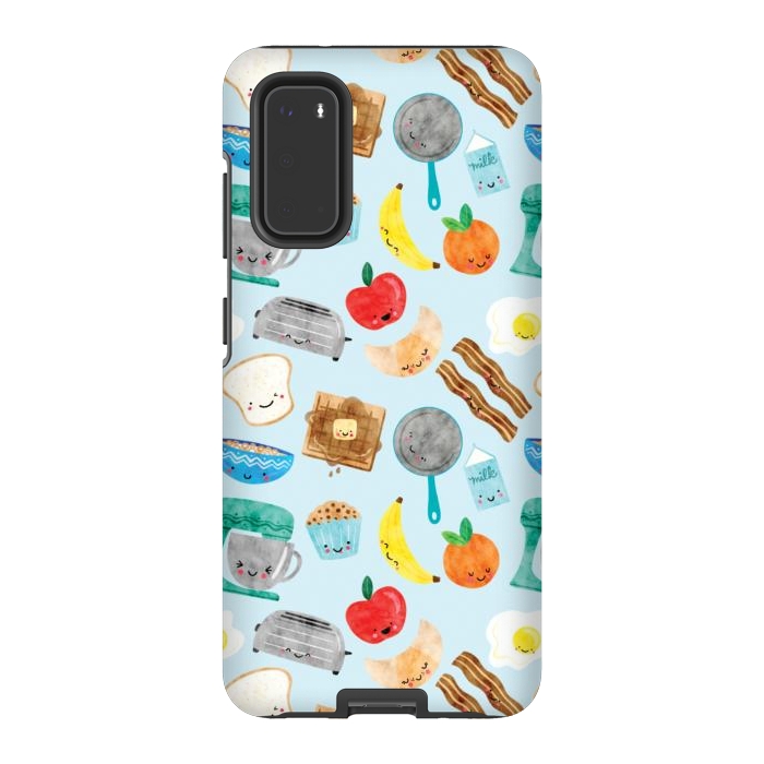 Galaxy S20 StrongFit Happy and Cute Breakfast Foods by Noonday Design