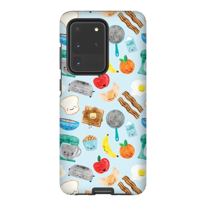 Galaxy S20 Ultra StrongFit Happy and Cute Breakfast Foods by Noonday Design