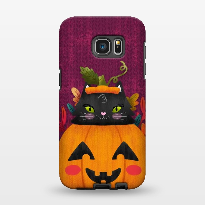Galaxy S7 EDGE StrongFit Pumpkin Kitty Peekaboo by Noonday Design