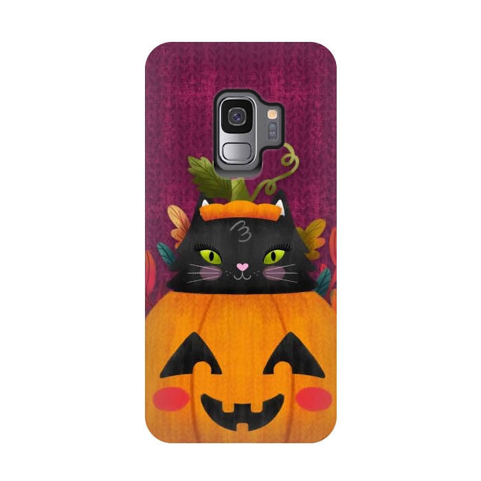Galaxy S9 StrongFit Pumpkin Kitty Peekaboo by Noonday Design