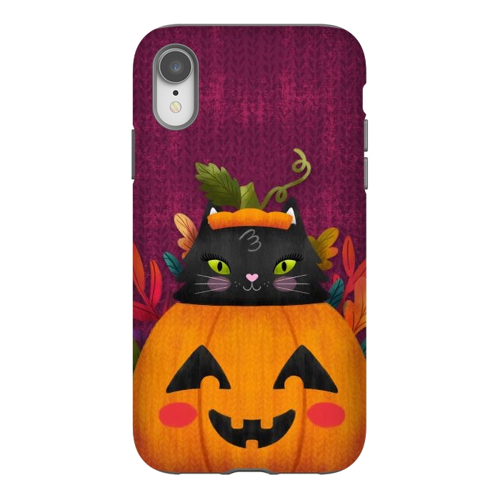 iPhone Xr StrongFit Pumpkin Kitty Peekaboo by Noonday Design