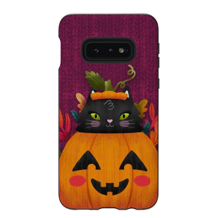 Galaxy S10e StrongFit Pumpkin Kitty Peekaboo by Noonday Design