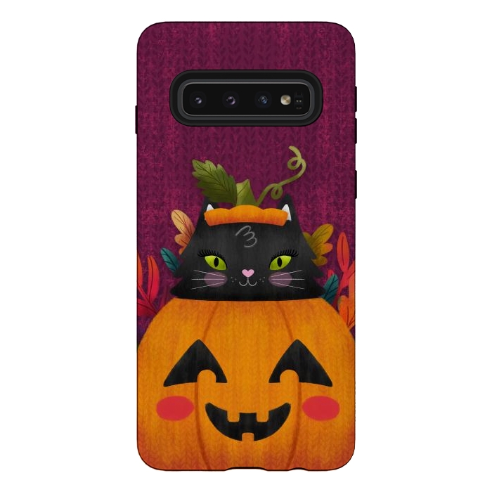 Galaxy S10 StrongFit Pumpkin Kitty Peekaboo by Noonday Design