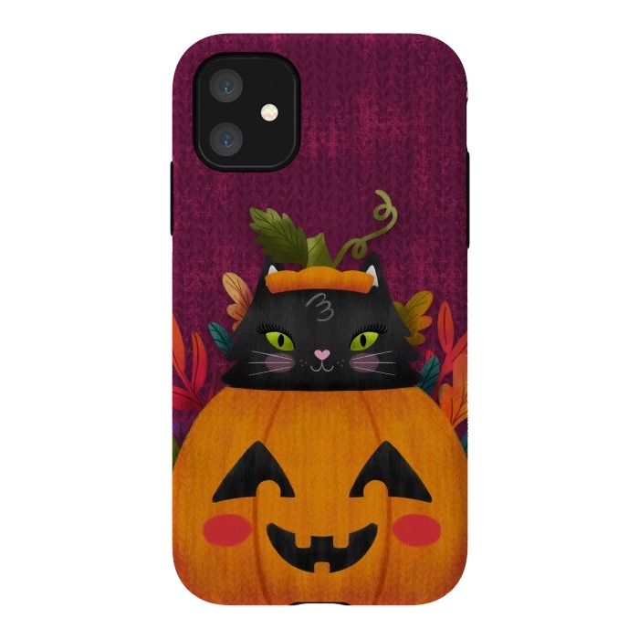 iPhone 11 StrongFit Pumpkin Kitty Peekaboo by Noonday Design