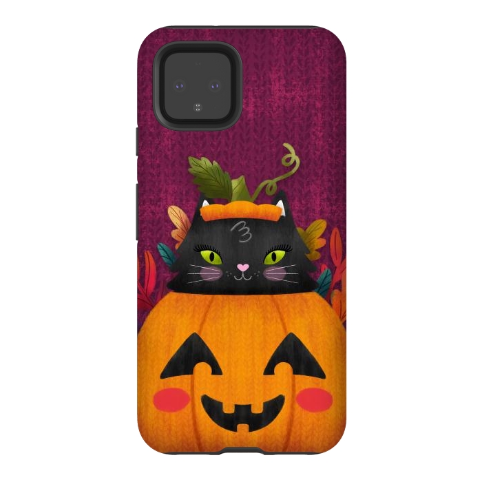 Pixel 4 StrongFit Pumpkin Kitty Peekaboo by Noonday Design