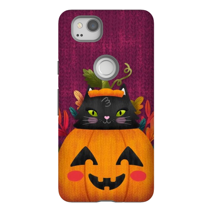 Pixel 2 StrongFit Pumpkin Kitty Peekaboo by Noonday Design