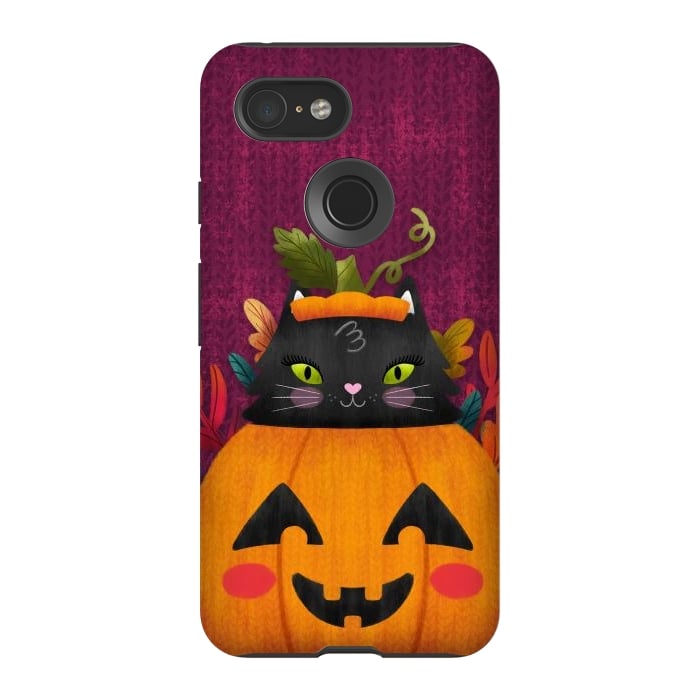 Pixel 3 StrongFit Pumpkin Kitty Peekaboo by Noonday Design