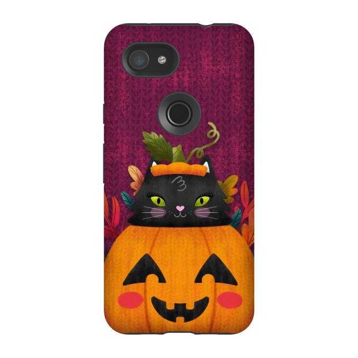 Pixel 3A StrongFit Pumpkin Kitty Peekaboo by Noonday Design