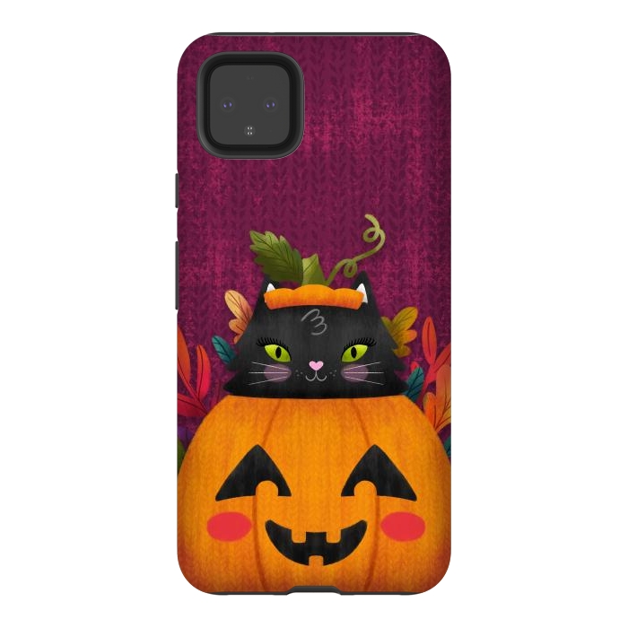 Pixel 4XL StrongFit Pumpkin Kitty Peekaboo by Noonday Design