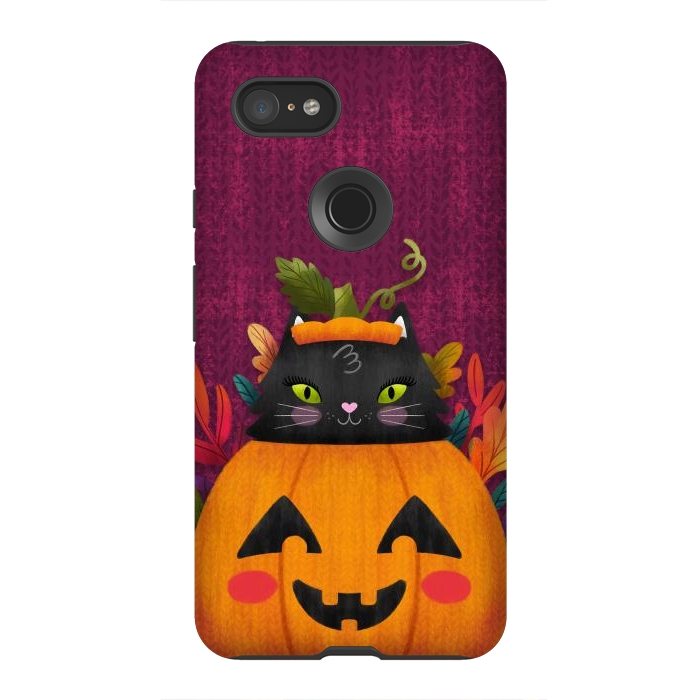 Pixel 3XL StrongFit Pumpkin Kitty Peekaboo by Noonday Design