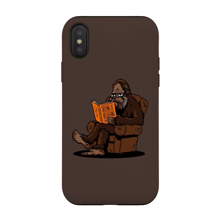 iPhone Xs / X StrongFit BigFoot Reading Book - Seeing is Believing by Vó Maria
