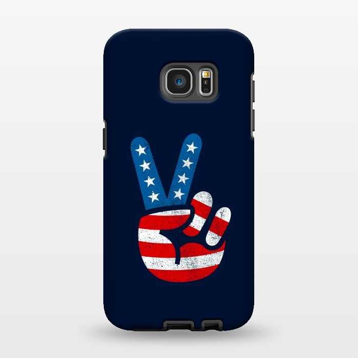 Galaxy S7 EDGE StrongFit Peace Love Hand USA Flag Vintage Solid 2 by Vó Maria