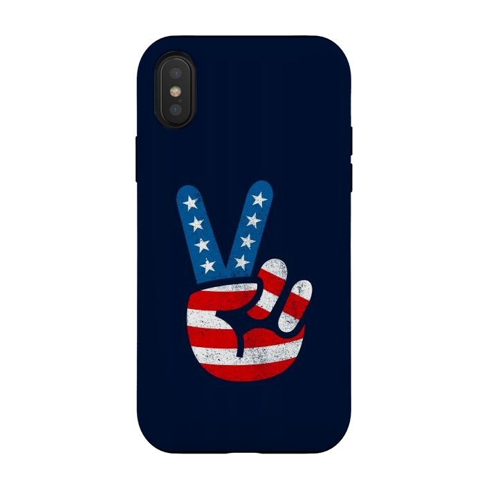 iPhone Xs / X StrongFit Peace Love Hand USA Flag Vintage Solid 2 by Vó Maria