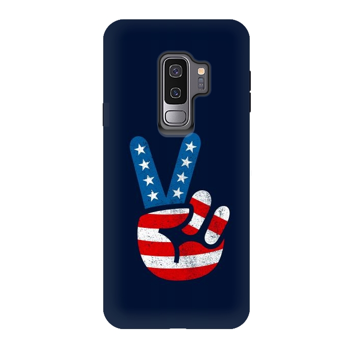 Galaxy S9 plus StrongFit Peace Love Hand USA Flag Vintage Solid 2 by Vó Maria