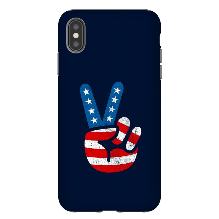 iPhone Xs Max StrongFit Peace Love Hand USA Flag Vintage Solid 2 by Vó Maria