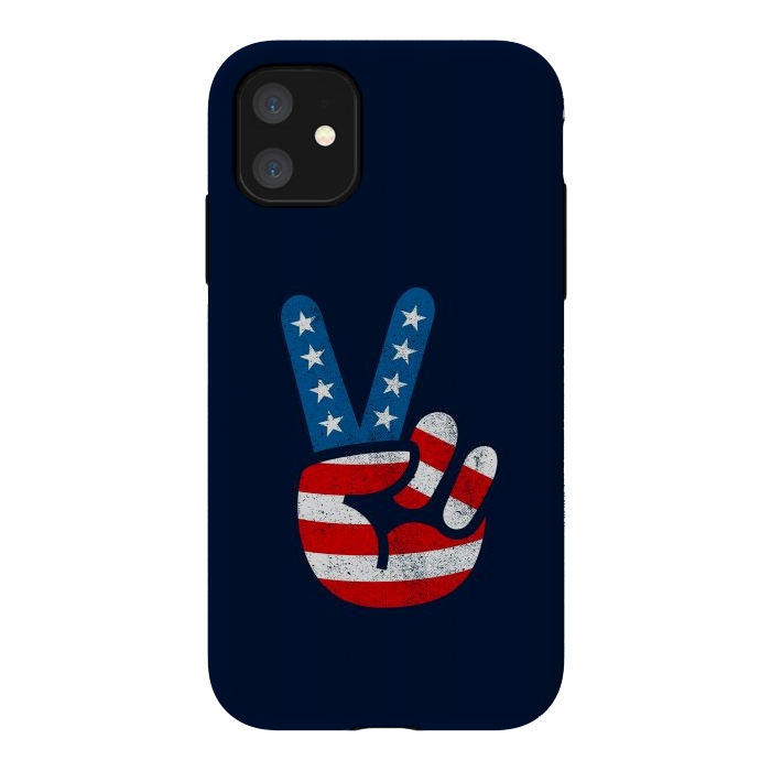 iPhone 11 StrongFit Peace Love Hand USA Flag Vintage Solid 2 by Vó Maria