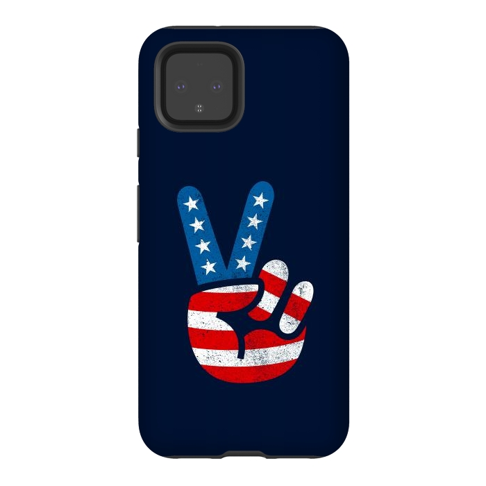 Pixel 4 StrongFit Peace Love Hand USA Flag Vintage Solid 2 by Vó Maria