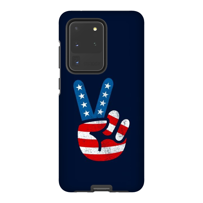 Galaxy S20 Ultra StrongFit Peace Love Hand USA Flag Vintage Solid 2 by Vó Maria