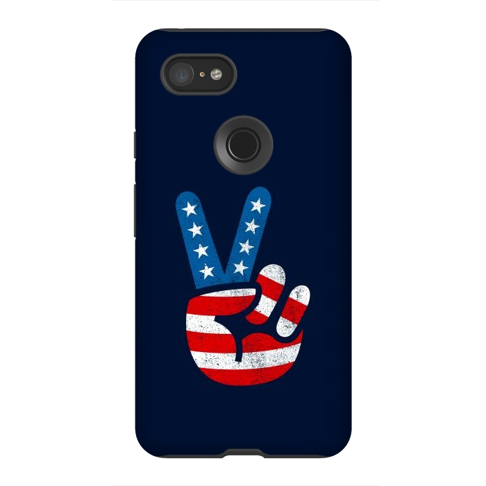 Pixel 3XL StrongFit Peace Love Hand USA Flag Vintage Solid 2 by Vó Maria