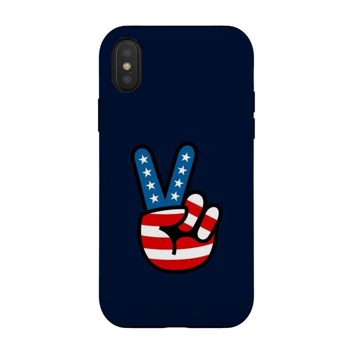 iPhone Xs / X StrongFit Peace Love Hand USA Flag Vintage Solid 3 by Vó Maria