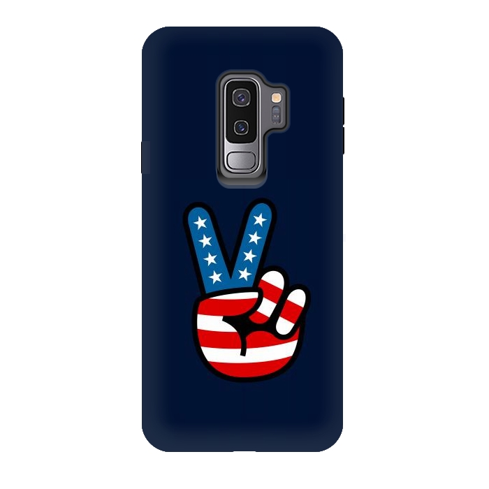 Galaxy S9 plus StrongFit Peace Love Hand USA Flag Vintage Solid 3 by Vó Maria