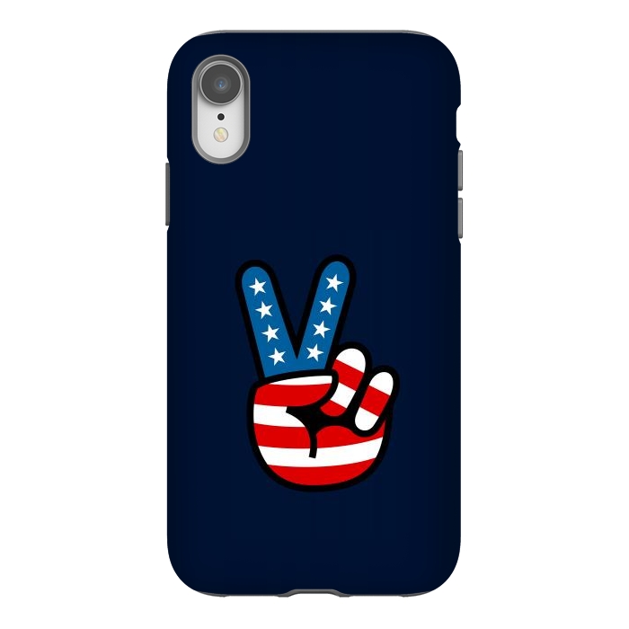 iPhone Xr StrongFit Peace Love Hand USA Flag Vintage Solid 3 by Vó Maria