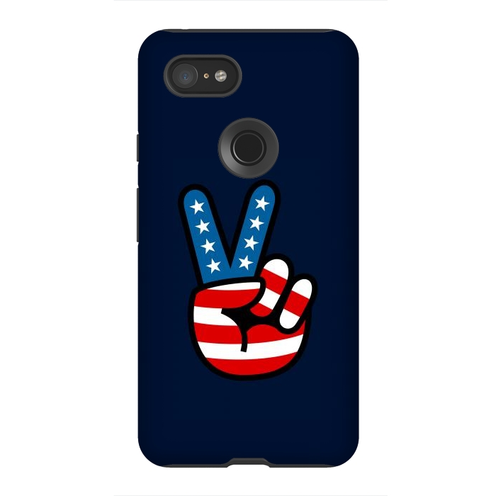 Pixel 3XL StrongFit Peace Love Hand USA Flag Vintage Solid 3 by Vó Maria