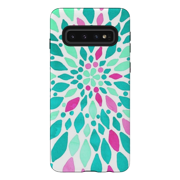 Galaxy S10 StrongFit Radiant Dahlia - Pink & Teal by Tangerine-Tane