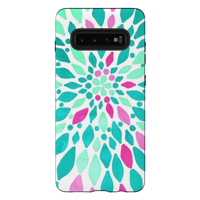 Galaxy S10 plus StrongFit Radiant Dahlia - Pink & Teal by Tangerine-Tane